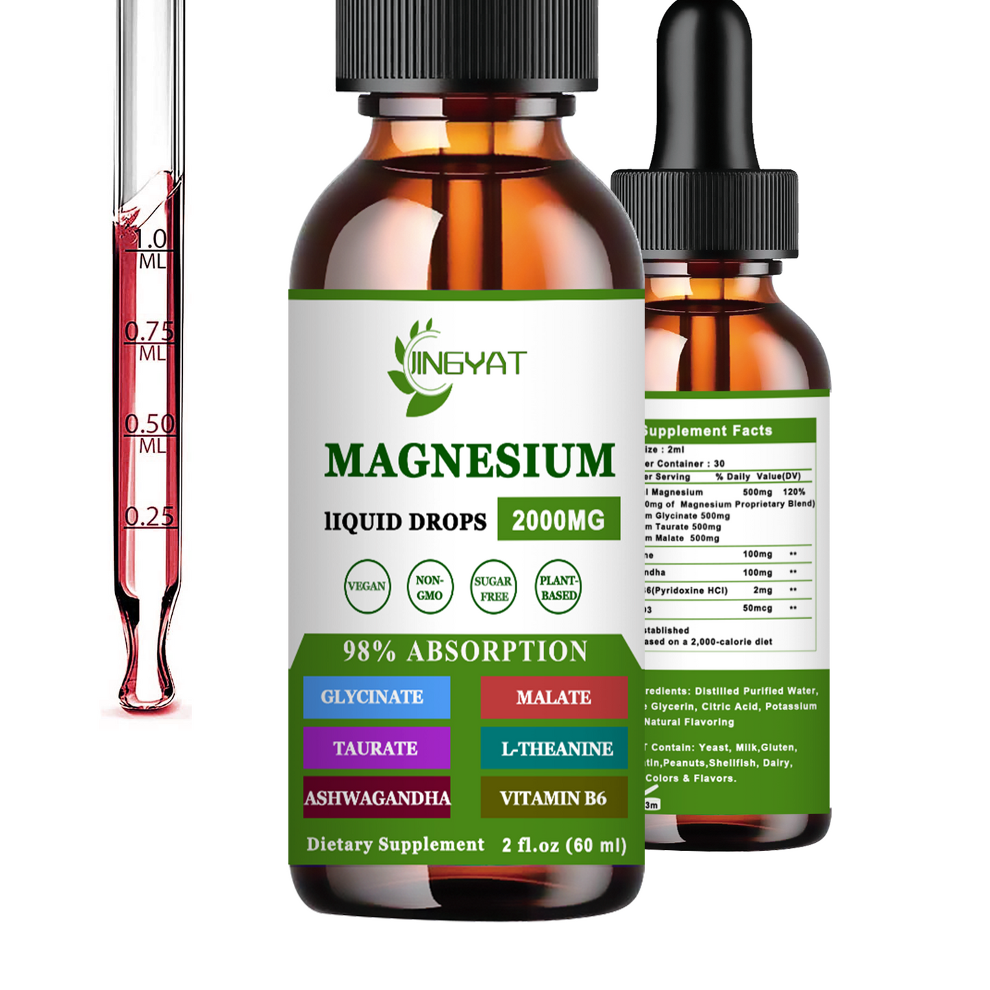Triple Magnesium Complex | Magnesium Glycinate, Malate & Taurate | Highly Absorption Chelated Form | Magnesium Glycinate Liquid w/L-Theanine, Ashwagandha for Bone, Heart, Muscle Health