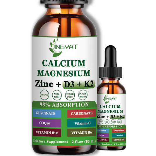 Calcium Magnesium Zinc Liquid Drops, Liquid Magnesium Glycinate 500mg Calcium 1000mg with Vitamin D3,K2,B6,B12,Coq10 for Bone Strength, Muscle Function,6X Stronger Than Gummies Capsules