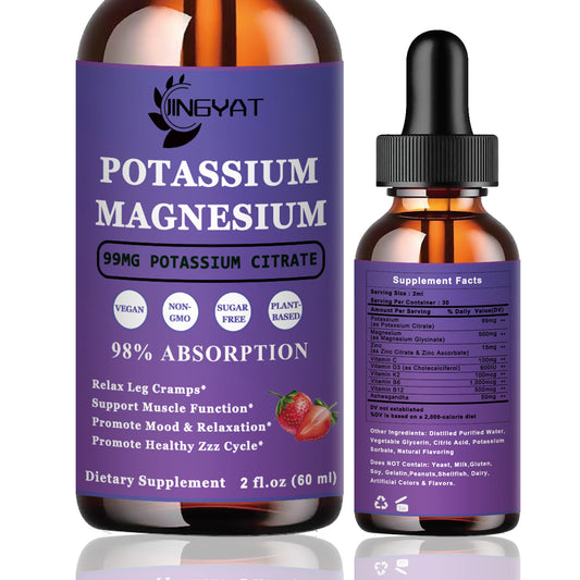 Potassium Magnesium Supplement Liquid Drops - Non-GMO & Gluten Free - High Absorption Magnesium Complex Potassium Citrate 99mg, Zinc, Vitamins C, D3, Complex B for Bone, Heart, Muscle & Nerve