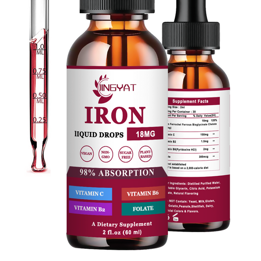 Iron Drops Supplement, Liquid Iron 18mg with Vitamin C, B, Folate for Women, Men & Kids, High Absorption Organic Iron Supplement Support Cellular Energy,Blood Builder for Iron Deficiency, Grape Flavor