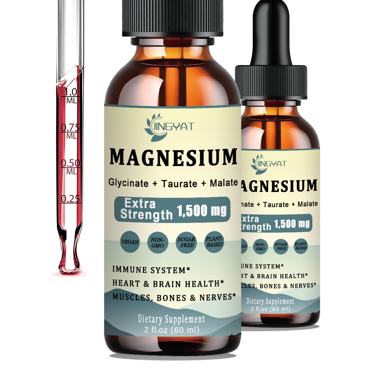 1500mg Magnesium Complex Liquid Drops - High Absorption Triple Magnesium of Liquid Magnesium Glycinate, Taurate & Malate, Added with Coq10, Zinc, Vitamin D3 for Muscles, Nerves & Energy