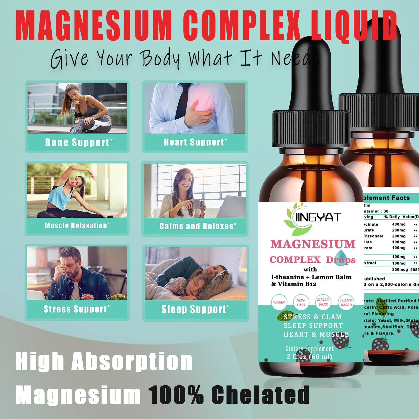 5-in-1 Magnesium Supplement Drops - 1000mg of Magnesium Glycinate, L-Threonate,Citrate,Taurate,Malate and l-theanine - High Absorption Magnesium Liquid